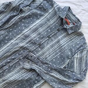 Tori Richard Mens Medium Long Sleeve Button Shirt Blue Geometric Hawaiian Casual